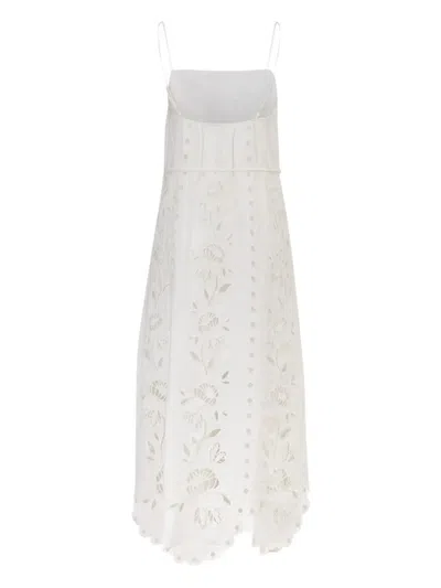 Farm Rio Womens Off-white Richelieu Embroidered Linen-blend Maxi Dress In White