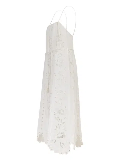 Farm Rio Womens Off-white Richelieu Embroidered Linen-blend Maxi Dress In White