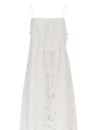 Farm Rio Womens Off-white Richelieu Embroidered Linen-blend Maxi Dress In White