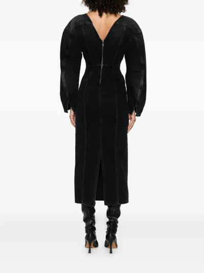 Haikure V-neck Puff-sleeve Midi Dress In Black
