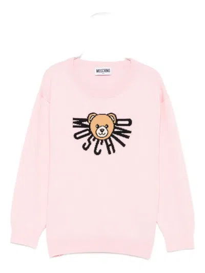 Moschino Teddy-logo Cotton-wool Sweater In Pink