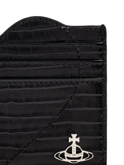 Vivienne Westwood Heart Crocodile-patterned Cardholder In Black