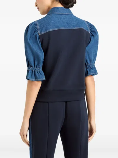 Cinq À Sept Susan Denim-panelled Puff-sleeve Jacket In Blue