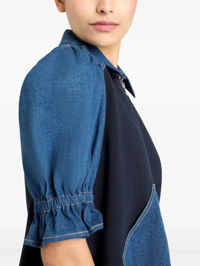 Cinq À Sept Susan Denim-panelled Puff-sleeve Jacket In Blue