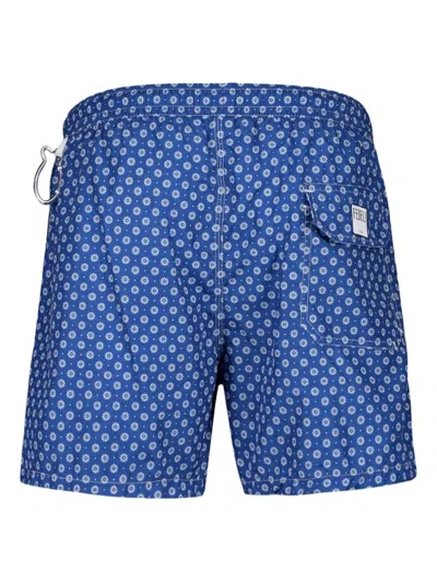 Fedeli Flower-pattern Swim Trunk In Blue