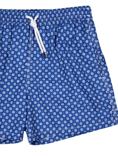 Fedeli Flower-pattern Swim Trunk In Blue