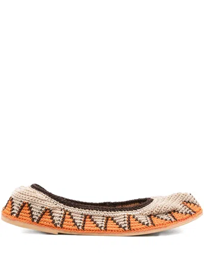 Slo_hand_made Triangle-pattern Crochet Ballet Flats
