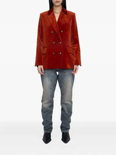 Zadig & Voltaire Double-breasted Cotton Blazer In Red