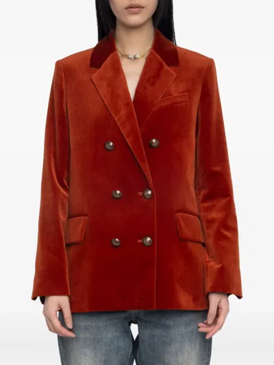 Zadig & Voltaire Double-breasted Cotton Blazer In Red