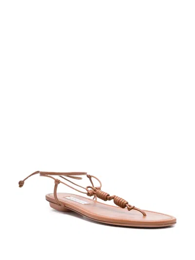 Aquazzura Oaxaca Knotted Leather Flat Sandals In Brown