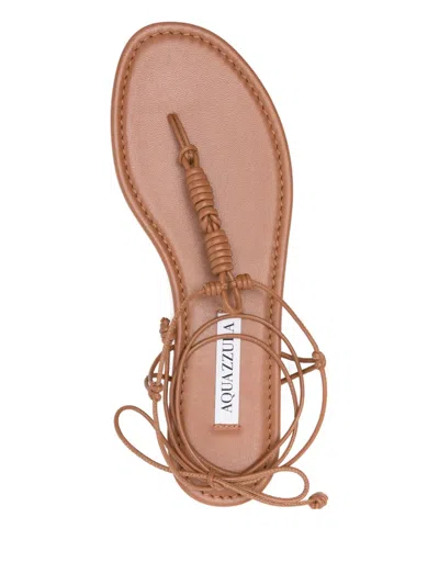 Aquazzura Oaxaca Knotted Leather Flat Sandals In Brown
