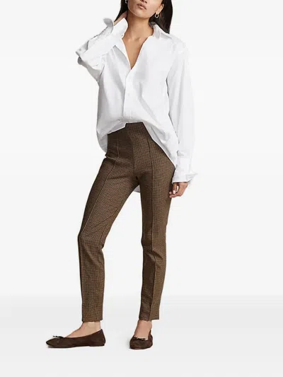 Polo Ralph Lauren Womens High Rise Houndstooth Cropped Pants In Brown