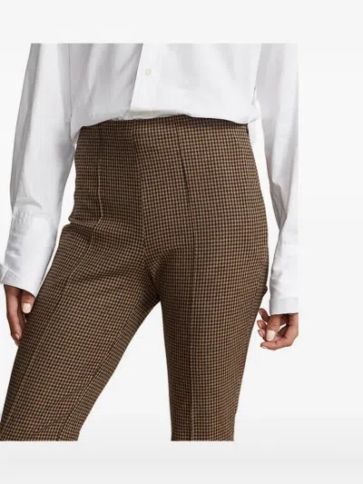 Polo Ralph Lauren Womens High Rise Houndstooth Cropped Pants In Brown
