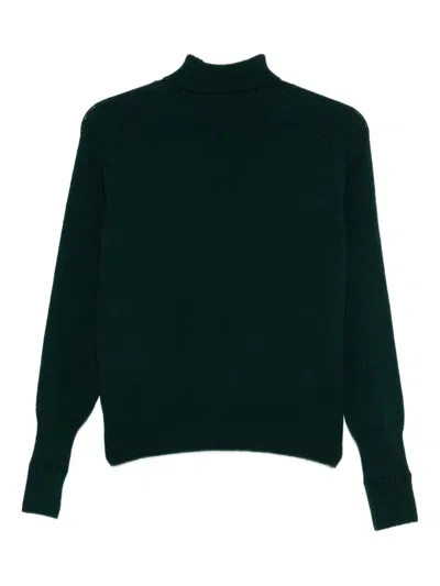 Victoria Beckham Ribbed Turtle-neck Wool Jumper With Long Sleeves In Green