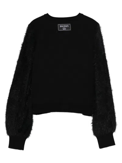 Balmain Fluffy-sleeve Button Cardigan In Black