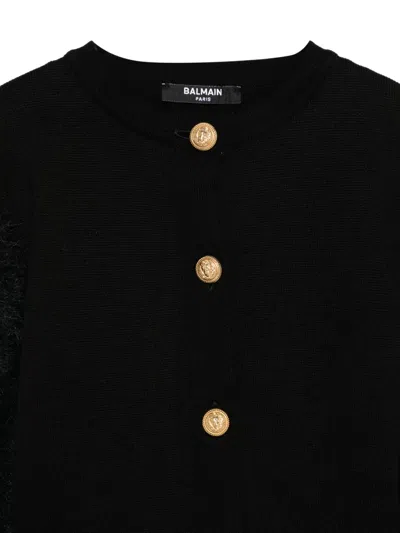 Balmain Fluffy-sleeve Button Cardigan In Black
