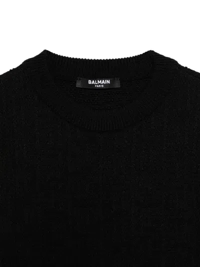 Balmain Textured Crew-neck Jumper In Black