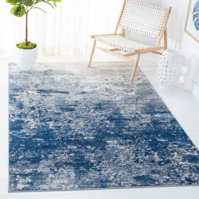 Safavieh Brentwood Machine Made Area Rug, Grey / Navy Contemporary Style Easy Care In Black
