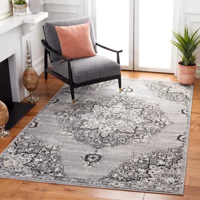 Safavieh Brentwood Machine Made Area Rug, Silver / Black Traditional Style Easy Care In Gray