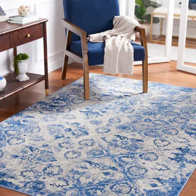 Safavieh Brentwood Machine Made Area Rug, Blue / Ivory Traditional Style Easy Care In Blue