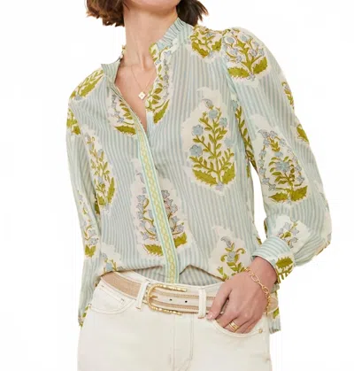 Spartina 449 Laurita Blouse Richmond Hill Stripe Floral Motif Surf In Multi