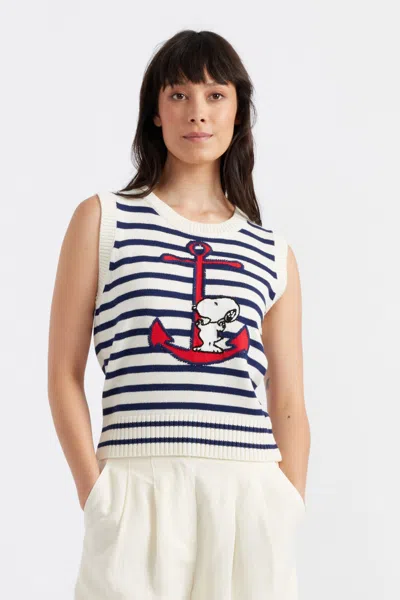 Chinti & Parker Cream Cotton Snoopy Anchor Tank