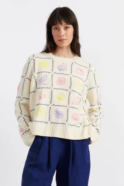 Chinti & Parker Cream Wool-cashmere La Mer Embroidered Sweater In White