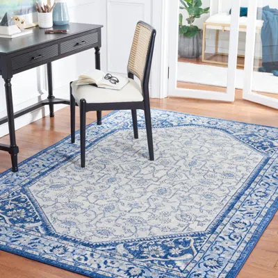 Safavieh Brentwood Machine Made Area Rug, Blue / Ivory Traditional Style Easy Care In Blue