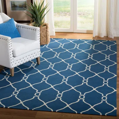Safavieh Dhurries Hand Made Area Rug, Dark Blue Contemporary Style Non Shedding In Blue
