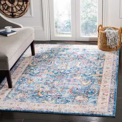 Safavieh Bristol Machine Made Area Rug, Blue / Light Grey Traditional Style Easy Care In Blue