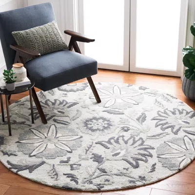 Safavieh Blossom Hand Made Area Rug, Ivory / Blue Country Floral Style Non-shedding In White