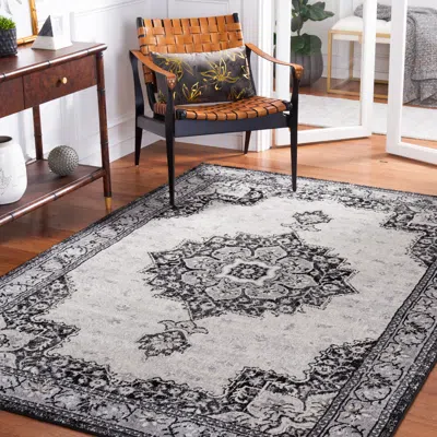 Safavieh Brentwood Machine Made Area Rug, Black / Ivory Traditional Style Easy Care In Gray