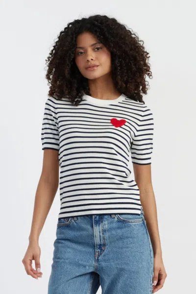Chinti & Parker Cream-navy Merino Heart Breton T-shirt In White