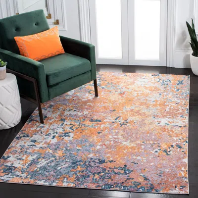 Safavieh Crystal Machine Made Area Rug, Gold / Blue Contemporary Style Easy Care In Multi
