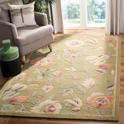 Safavieh Blossom Hand Made Area Rug, Green / Multi Country Floral Style Non-shedding In Multi