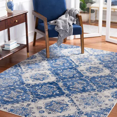 Safavieh Brentwood Machine Made Area Rug, Ivory / Blue Traditional Style Easy Care In Blue