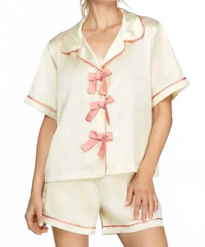 She + Sky Satin Bow Pajama In Cream In Neutral