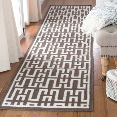 Safavieh Dhurries Flat Weave Area Rug, Chocolate / Ivory Contemporary Style Easy Care In Gray