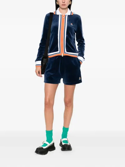 Casablanca Montagne Side-stripe Velvet Shorts In Blue