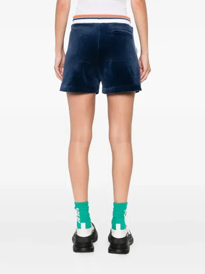 Casablanca Montagne Side-stripe Velvet Shorts In Blue