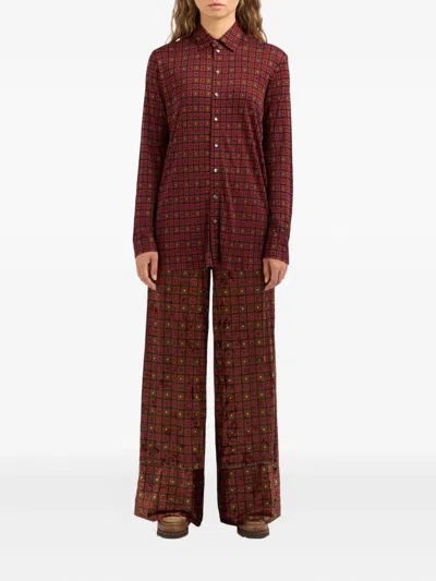 Pierre-louis Mascia Febo Geometric-print Shirt In Brown