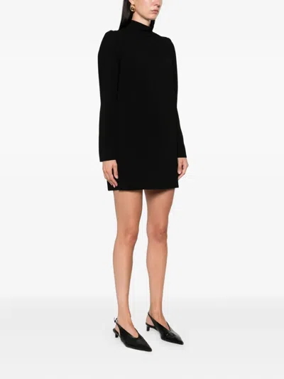 Max Mara High Neck Long Sleeve Dress With Pockets In Black