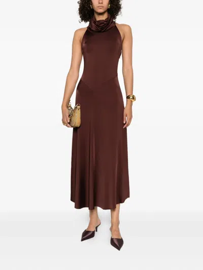 Victoria Beckham High-neck Dress In Brown