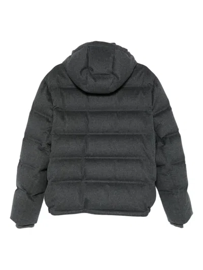 Brunello Cucinelli Men Grey Quilted Design Hooded Neckline Zip Fastening Long Sleeves In Black