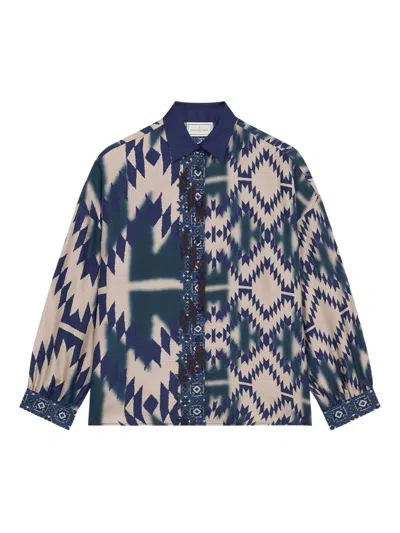 Pierre-louis Mascia Cialda Geometric-print Long-sleeve Shirt In Blue
