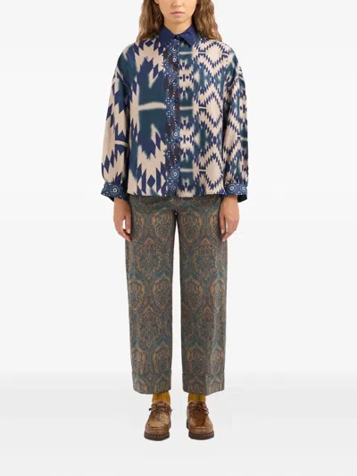 Pierre-louis Mascia Cialda Geometric-print Long-sleeve Shirt In Blue