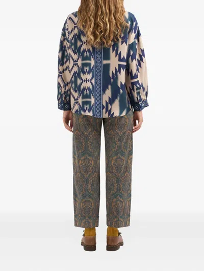 Pierre-louis Mascia Cialda Geometric-print Long-sleeve Shirt In Blue