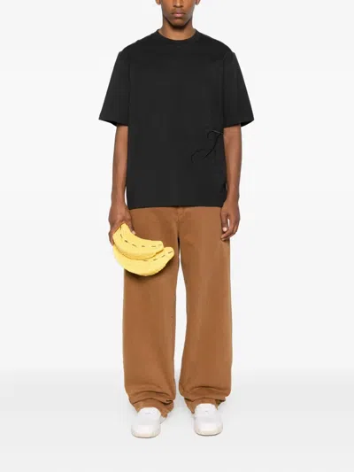 Jacquemus Mens Dark Navy Logo-embroidered Cotton T-shirt In Black