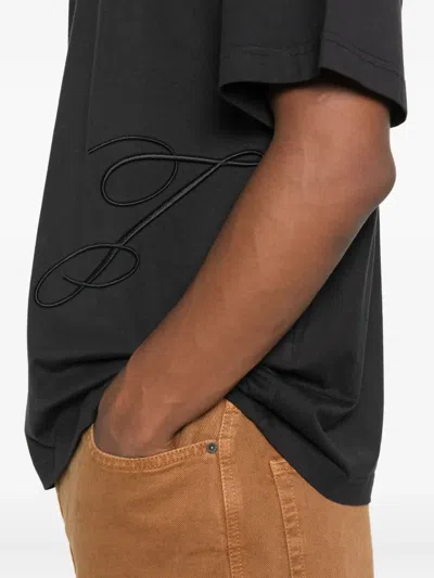 Jacquemus Mens Dark Navy Logo-embroidered Cotton T-shirt In Black