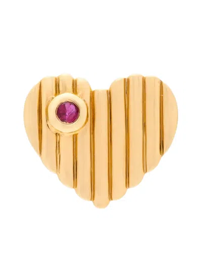 Kalthams Pavilion Jewellery 18k Yellow Gold Heart Dot Ruby Earring